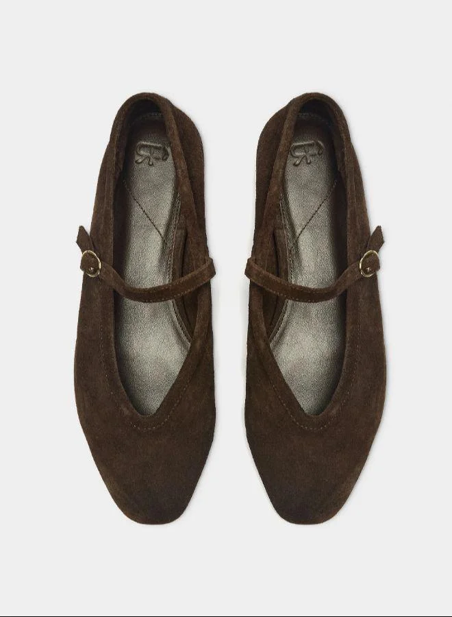 PARFOIS Leather ballet flats with strap and buckle