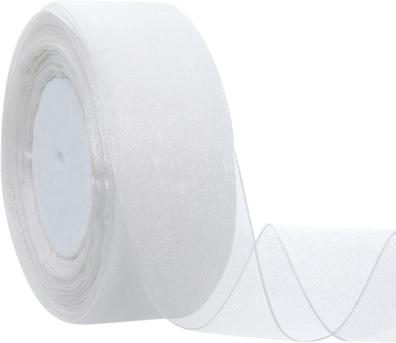 Imprint Sheer Organza Ribbon, 1.5 inch Width, 35 Metres Length, White Chiffon Ribbon for Gift Wrapping, Crafts - Image 1