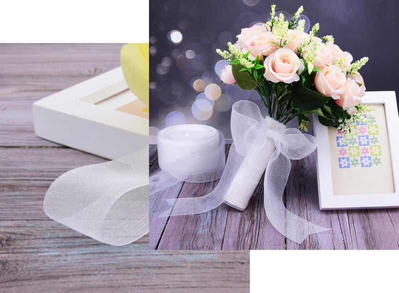 Imprint Sheer Organza Ribbon, 1.5 inch Width, 35 Metres Length, White Chiffon Ribbon for Gift Wrapping, Crafts - Image 3