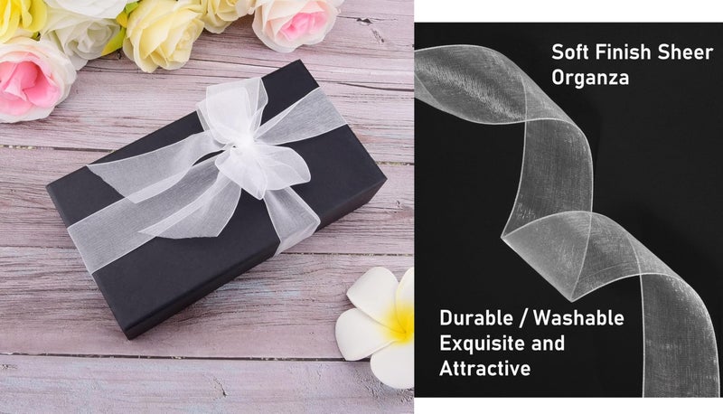 Imprint Sheer Organza Ribbon, 1.5 inch Width, 35 Metres Length, White Chiffon Ribbon for Gift Wrapping, Crafts - Image 4