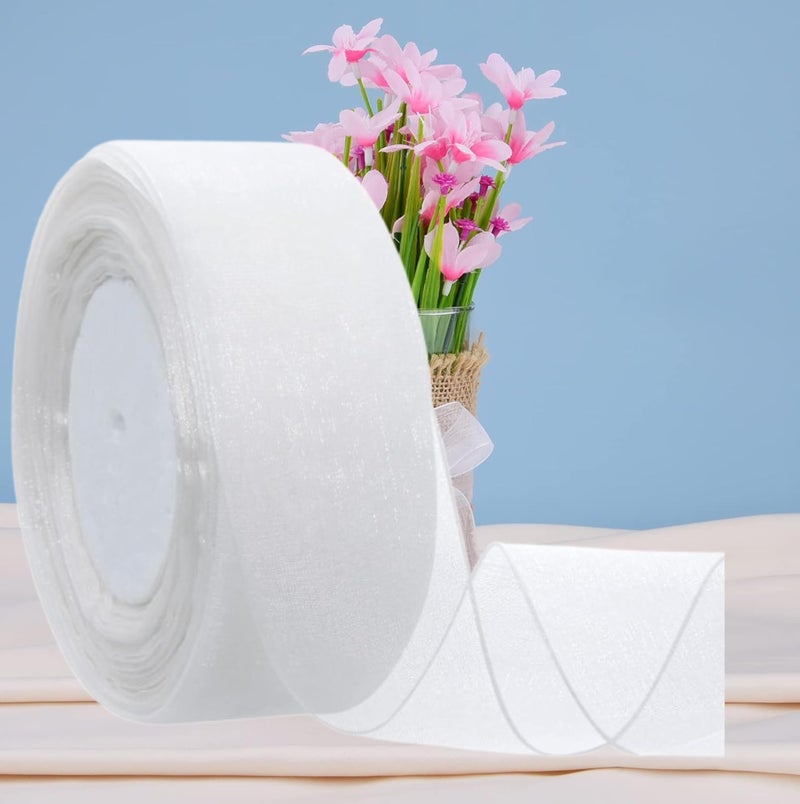 Imprint Sheer Organza Ribbon, 1.5 inch Width, 35 Metres Length, White Chiffon Ribbon for Gift Wrapping, Crafts - Image 2