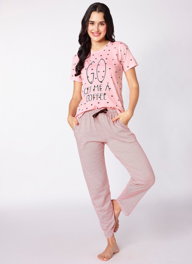 beebelle Pink & Black Conversational Printed Night Suit - Image 2