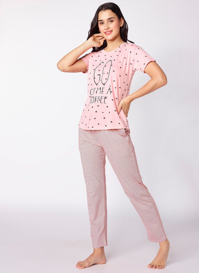 beebelle Pink & Black Conversational Printed Night Suit - Image 4