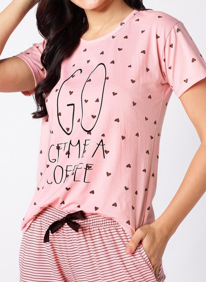 beebelle Pink & Black Conversational Printed Night Suit - Image 3