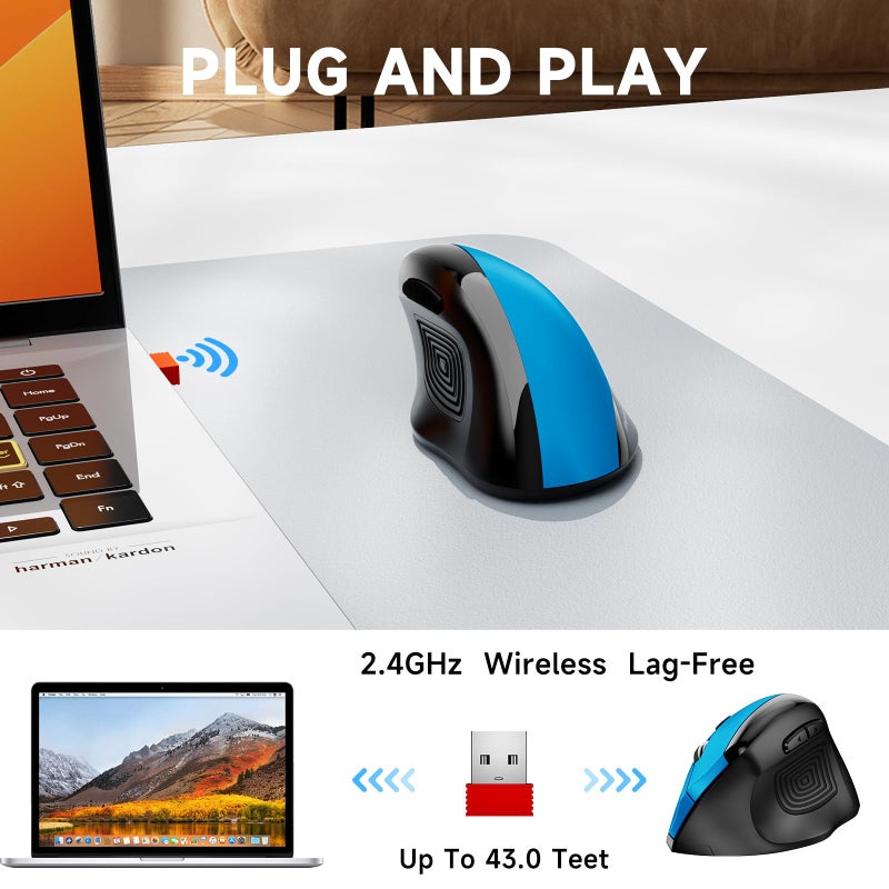 memzuoix Ergonomic Mouse Wireless,2.4G Optical Cordless Mice with 800/1200/1600 DPI,Vertical Computer Wireless Mouse for Laptop, Mac,PC,Desktop (for Right Hand, Large),Blue - Image 4