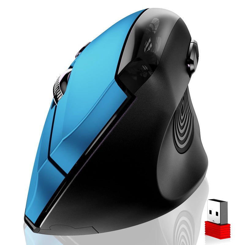 memzuoix Ergonomic Mouse Wireless,2.4G Optical Cordless Mice with 800/1200/1600 DPI,Vertical Computer Wireless Mouse for Laptop, Mac,PC,Desktop (for Right Hand, Large),Blue - Image 1
