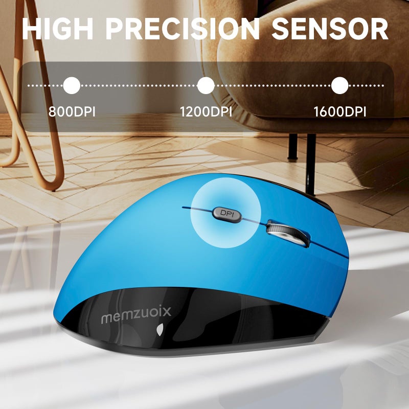memzuoix Ergonomic Mouse Wireless,2.4G Optical Cordless Mice with 800/1200/1600 DPI,Vertical Computer Wireless Mouse for Laptop, Mac,PC,Desktop (for Right Hand, Large),Blue - Image 5