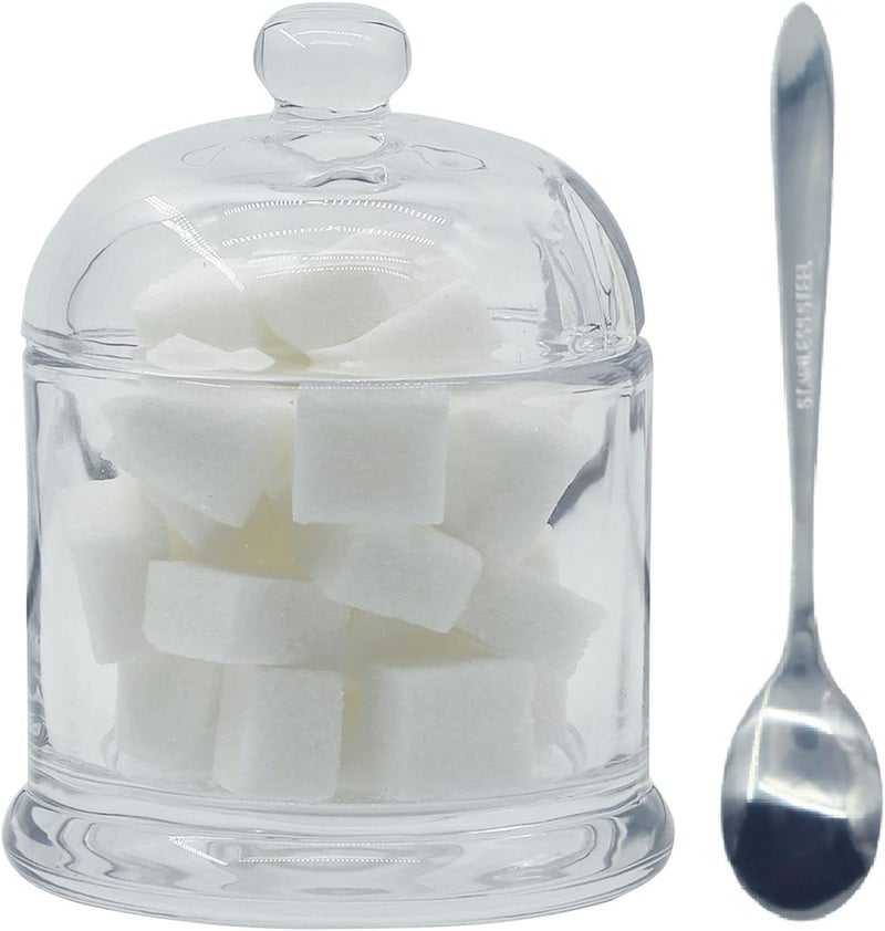 Kitchenexus وعاء سكر زجاجي من كيتشينكسس مع غطاء وملعقة سعة 94 أونصة 280 مل حاوية توابل صندوق سكر مع غطاء مناسب لمقهى بار مطعم مطبخ وبيت الإفطار - Image 1