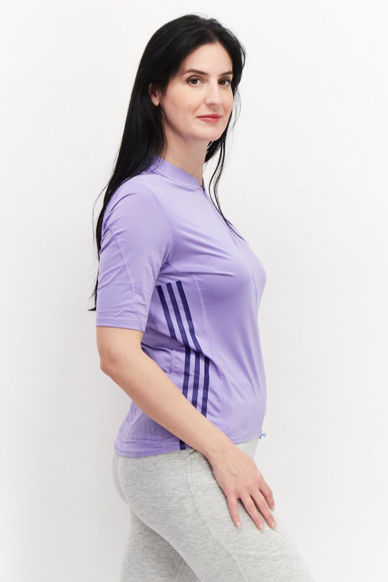 Adidas Women Sportswear Fit Brand Logo Shirt Jacket, Purple - Image 4