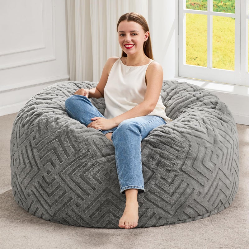 Hobestluk Bean Bag Chairs Adults Beanbag Chair with Filler Large Bean Bags with Fluffy Embossed Cover, Giant Bean Bag Chairs for Adults (Grey, 3FT - 36â€ x 36â€ x 22â€) - Image 1