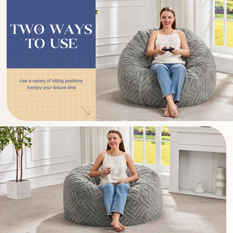 Hobestluk Bean Bag Chairs Adults Beanbag Chair with Filler Large Bean Bags with Fluffy Embossed Cover, Giant Bean Bag Chairs for Adults (Grey, 3FT - 36â€ x 36â€ x 22â€) - Image 3