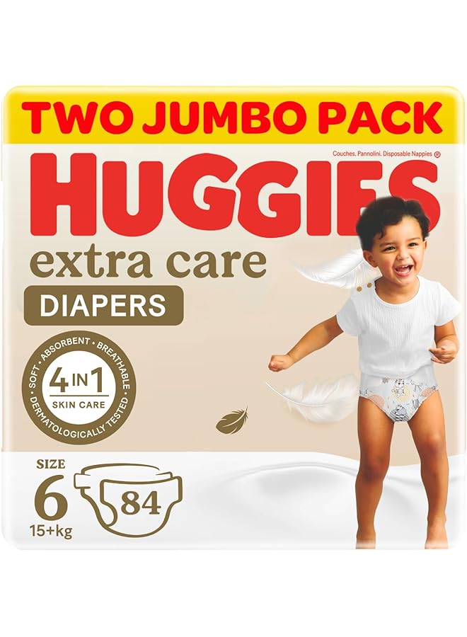 HUGGIES Extra Care Size 6 15+ Kg Twin Jumbo Pack 84 Diapers - Image 1