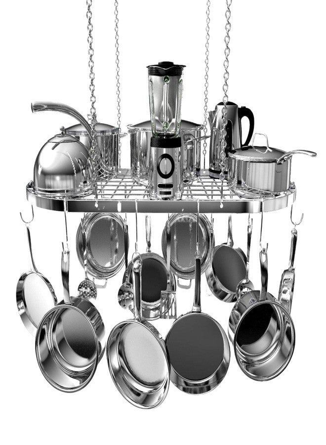 Vdomus Hanging Pot Rack - Ceiling Mount Kitchen Organizer for Pots and Pans with 15 Hooks - 33 x 17 Inches Heavy-Duty, Durable and Space-Saving Pan Holder - Silver - Image 1