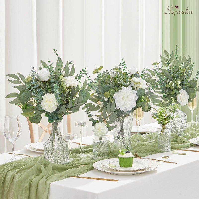 Serwalin 35pcs Artificial Mixed Eucalyptus Stems Leaves Bulk, 4Kinds Fake Greenery Silver Dollar Eucalyptus Leaves Picks,Faux Greenry Stems Sprays for DIY Bouquets Floral Arrangement Home Decor - Image 2