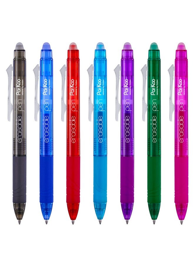 ParKoo Retractable Erasable Gel Pens Clicker, Fine Point, No Need For White Out, Assorted Color Inks For Planners And Crossword Puzzles, 7-Pack - Image 1