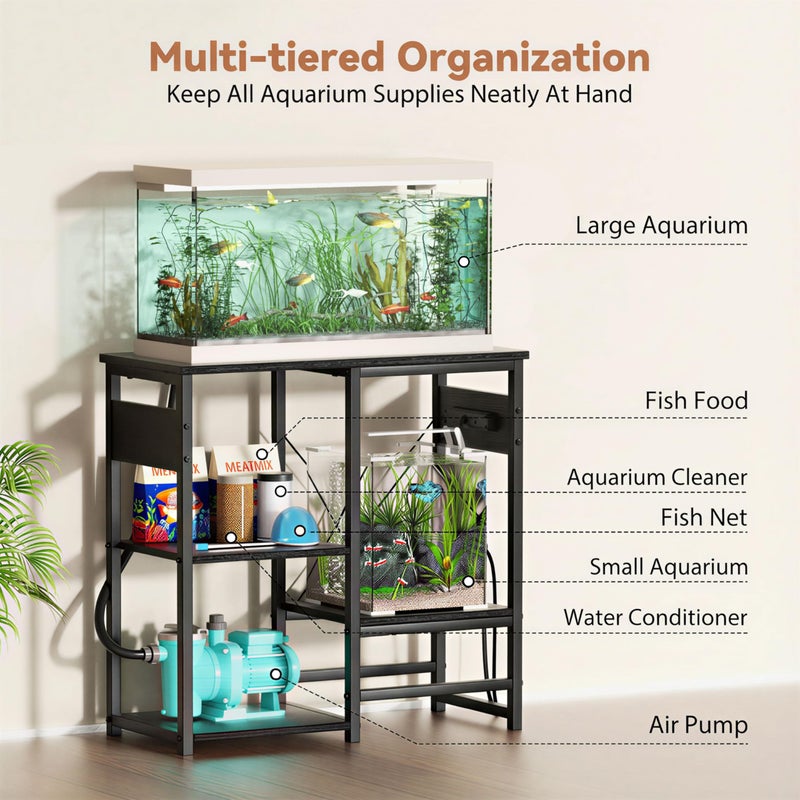 GRLEAF 20-30 Gallon Fish Tank Stand with Power Outlets, 4 Tier Metal Aquarium Stand with Wood Storage Shelves, 30.7" L x 13.8" W x 30.3" H Turtle Reptile Fish Tank Table Aquarium Table - Black - Image 5
