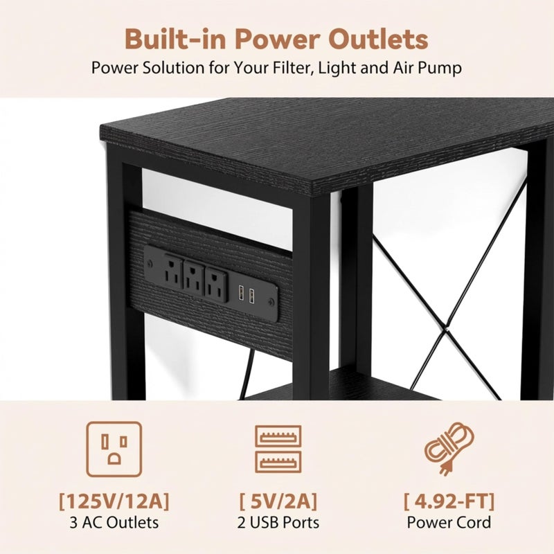 GRLEAF 20-30 Gallon Fish Tank Stand with Power Outlets, 4 Tier Metal Aquarium Stand with Wood Storage Shelves, 30.7" L x 13.8" W x 30.3" H Turtle Reptile Fish Tank Table Aquarium Table - Black - Image 3