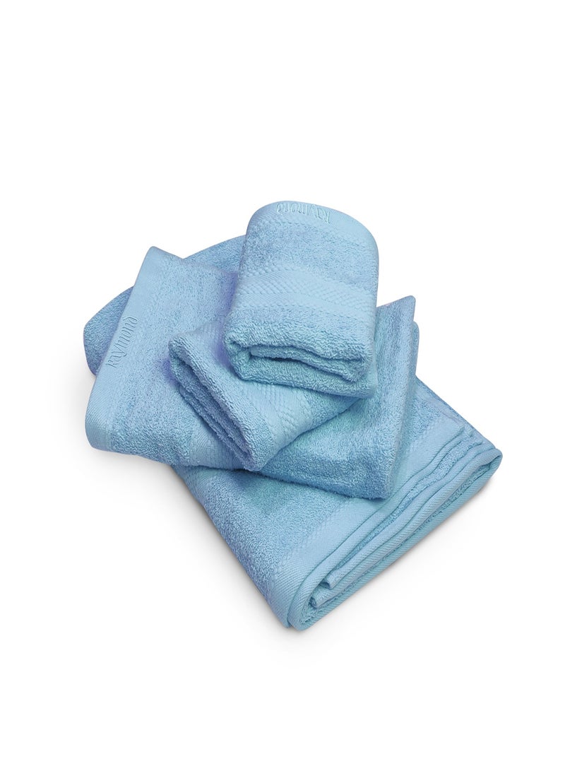 ريموند منشفة حمام سميكة من القطن 100% سريعة الجفاف وعالية الامتصاص ومنشفة يد للفنادق والمنتجعات والمنزل ناعمة للغاية 500 جرام لكل متر مربع لون أزرق سماوي - (2 منشفة حمام و2 منشفة يد) - (70 * 140 سم) - Image 2