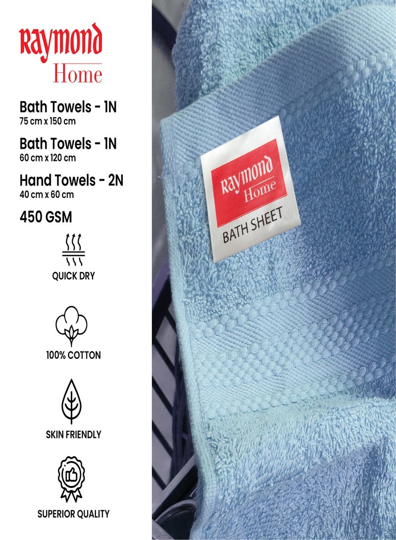ريموند منشفة حمام سميكة من القطن 100% سريعة الجفاف وعالية الامتصاص ومنشفة يد للفنادق والمنتجعات والمنزل ناعمة للغاية 500 جرام لكل متر مربع لون أزرق سماوي - (2 منشفة حمام و2 منشفة يد) - (70 * 140 سم) - Image 5