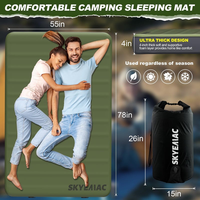 SKYEMAC Self-Inflating Memory Foam Sleeping Pad - R-Value 13, Full Size (78"L x 55"W x 4"TH) - Thick Camping Mattress for Couples & Family, Comfortable & Durable, Perfect for Camping and Outdoor Adventures - Image 5