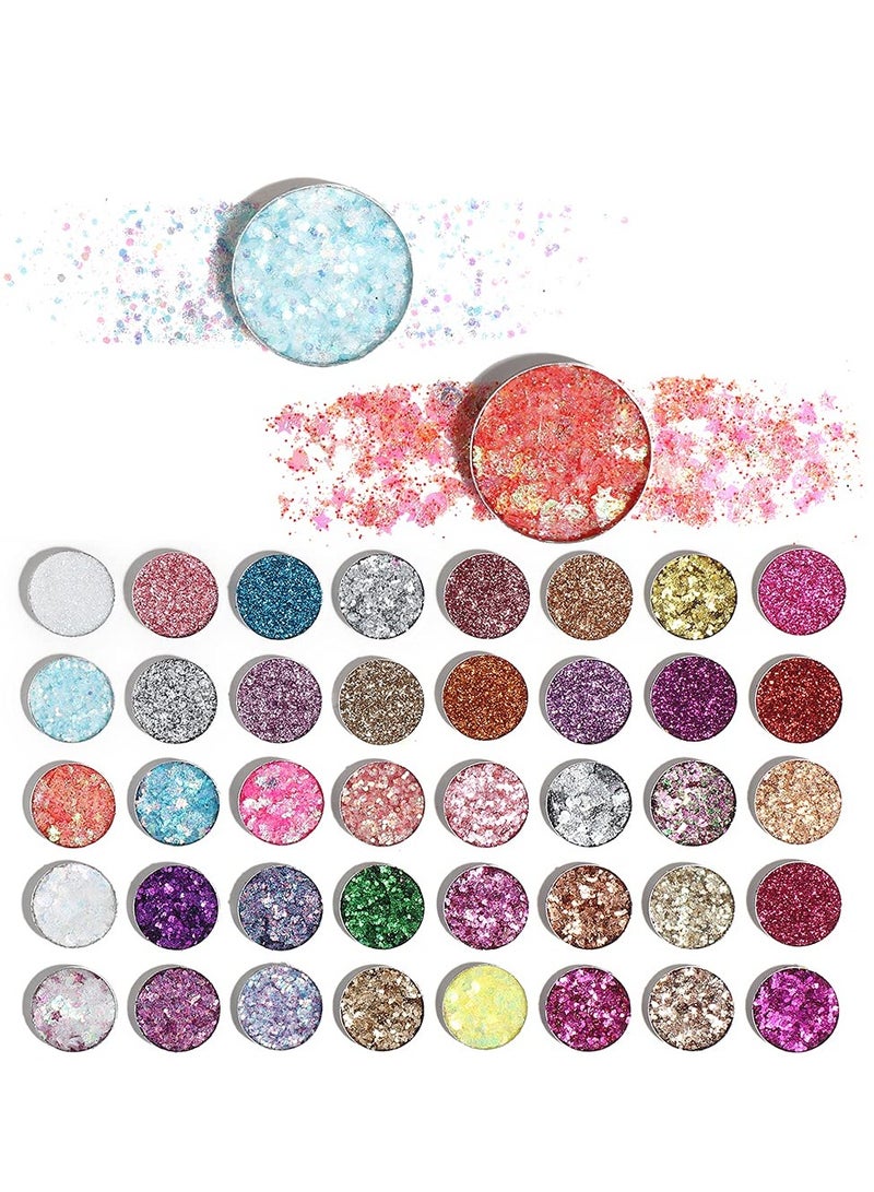 Generic Glitter Eyeshadow, 40 Colors Sparkle Palette Glue Pallete Eyeshadow Face Paint Glitter, White Silver Colorful Sparkly Eye Makeup Pallet Palettes Gel for Women  - Image 2