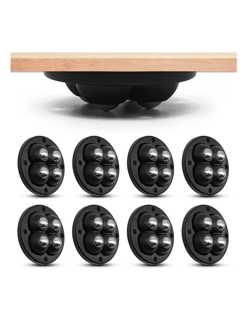 RAHAYM Stainless Steel Mini Swivel Caster Wheels Self Adhesive 360 Degree Rotation Universal Sticky Pulley for Furniture Home Office Equipment 8 Pack Black - Image 1