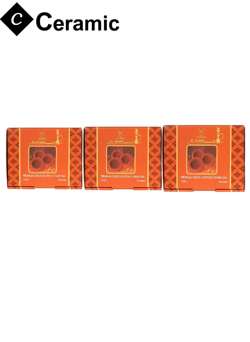 CERAMIC - Al Sager Charcoal Quick Ignite and Long Lasting 100 Pieces 3 Boxes Combo Pack - Image 1
