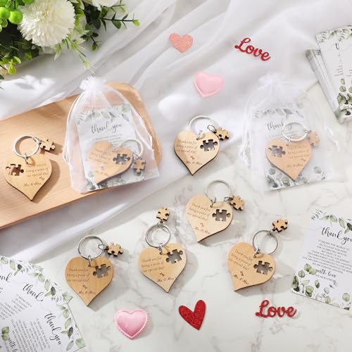 Ecation Wedding Favors for Guests Wood Heart Puzzle Keychains Thank You Cards Gift Bag Bridal Shower Souvenir Gifts(100 Sets) - Image 5