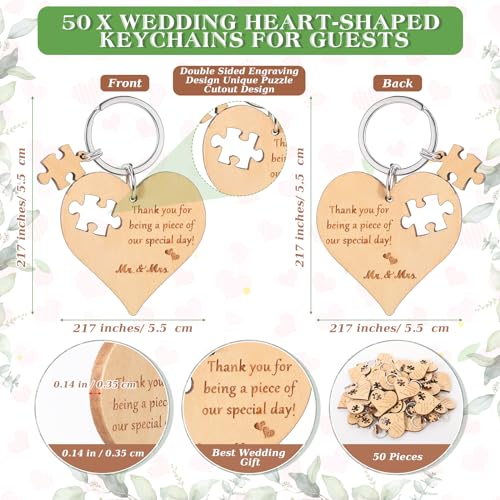 Ecation Wedding Favors for Guests Wood Heart Puzzle Keychains Thank You Cards Gift Bag Bridal Shower Souvenir Gifts(100 Sets) - Image 2