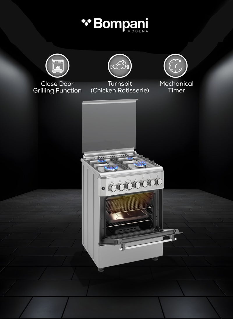 Bompani 60x60 cm Stainless Steel Gas Cooker with 4 Sabaf Burners, 66L Electric Oven, Grill, Rotisserie, Turbo Fan & Triple Glass Door – (1 Year Warranty) 4 BO614BIXT silver - Image 3