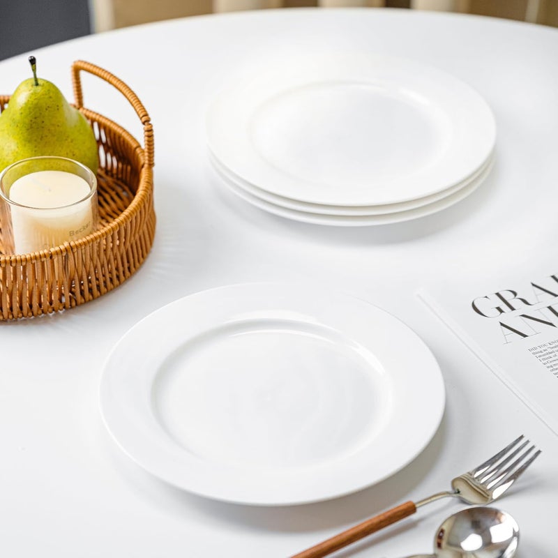 YALONG 8 Inch Ceramic Dinner Plates Set of 4 Rounded White Salad Plates for Lunch Pizza Buffet Steak and Bread Microwave and Dishwasher Safe - Image 4