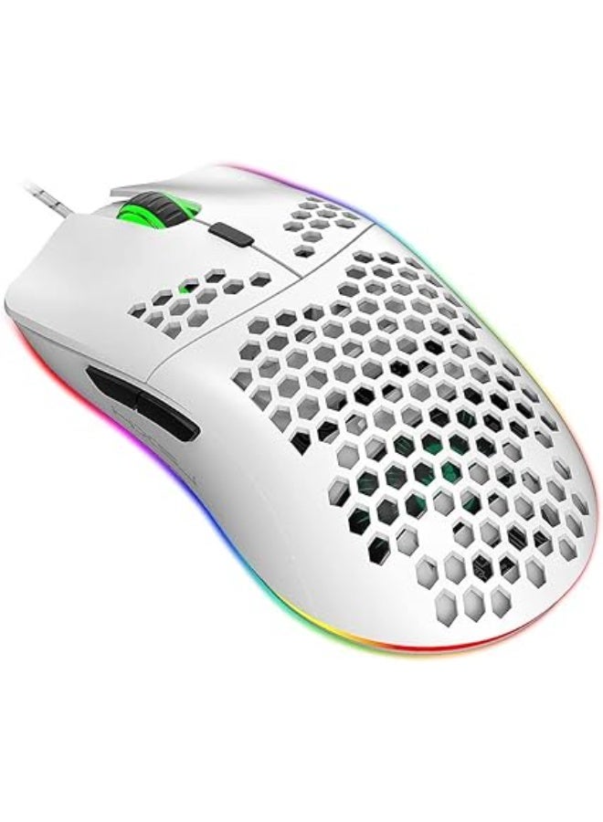 J900 USB Wired Gaming Mouse, RGB Gaming Mouse with 6 DPI Adjustable Ergonomic Design for Desktop and Laptop PCs (White) - Image 1