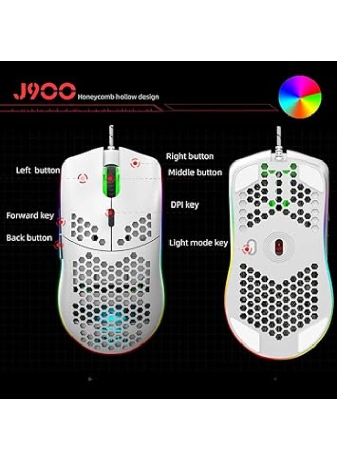 J900 USB Wired Gaming Mouse, RGB Gaming Mouse with 6 DPI Adjustable Ergonomic Design for Desktop and Laptop PCs (White) - Image 5