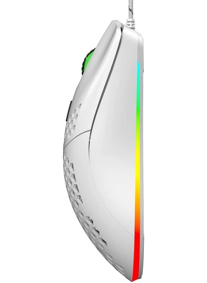 J900 USB Wired Gaming Mouse, RGB Gaming Mouse with 6 DPI Adjustable Ergonomic Design for Desktop and Laptop PCs (White) - Image 2
