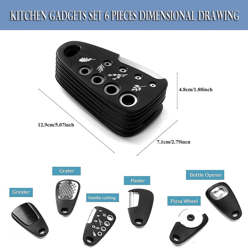 Meneflix KitchenUnique Gadgets Set 6 Pieces Space Saving Cooking Tools Cheese Grater Bottle Opener FruitVegetable Peeler Pizza Cutter GarlicGinger Grinder Herb Stripper - Image 3