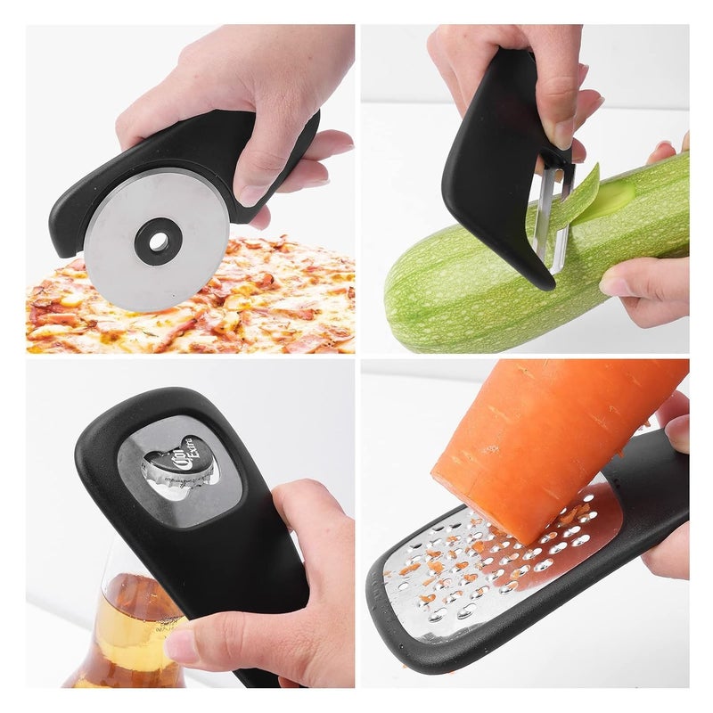 Meneflix KitchenUnique Gadgets Set 6 Pieces Space Saving Cooking Tools Cheese Grater Bottle Opener FruitVegetable Peeler Pizza Cutter GarlicGinger Grinder Herb Stripper - Image 4
