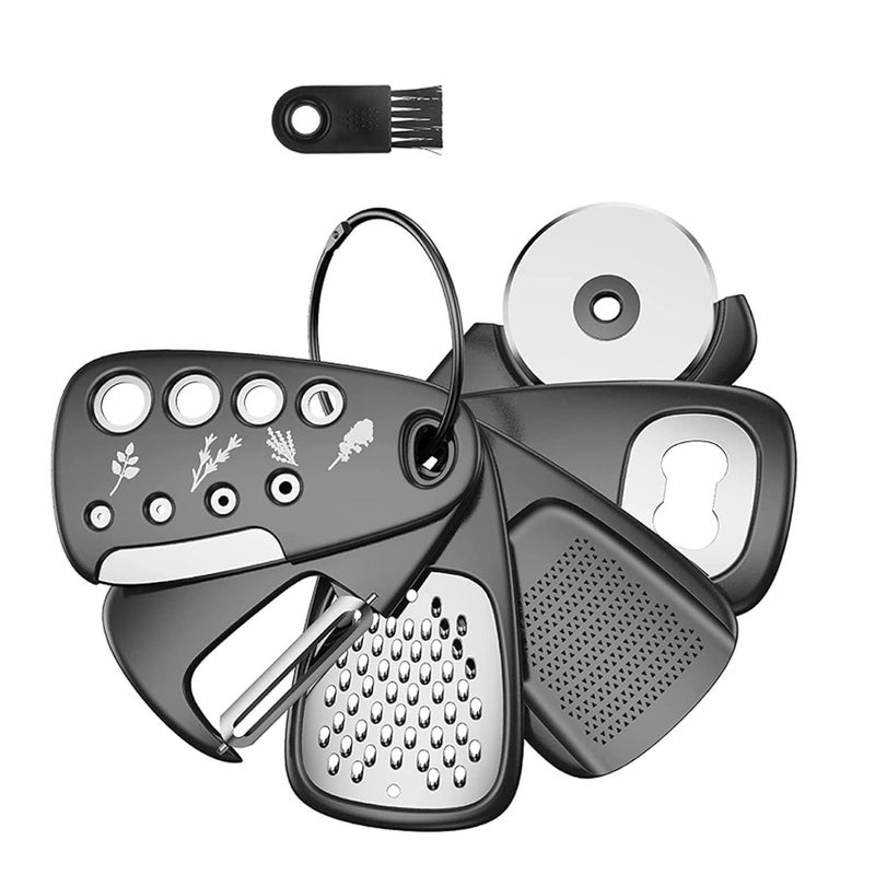 Meneflix KitchenUnique Gadgets Set 6 Pieces Space Saving Cooking Tools Cheese Grater Bottle Opener FruitVegetable Peeler Pizza Cutter GarlicGinger Grinder Herb Stripper - Image 1