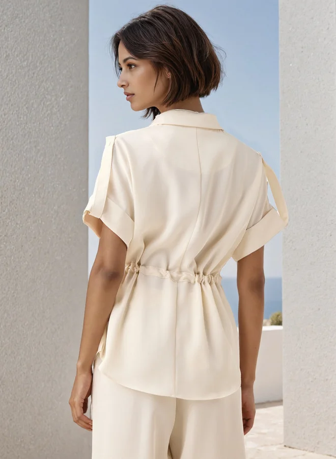 Iconic Iconic Regular Fit Collared Utility Shirt with Tie-Up Detail