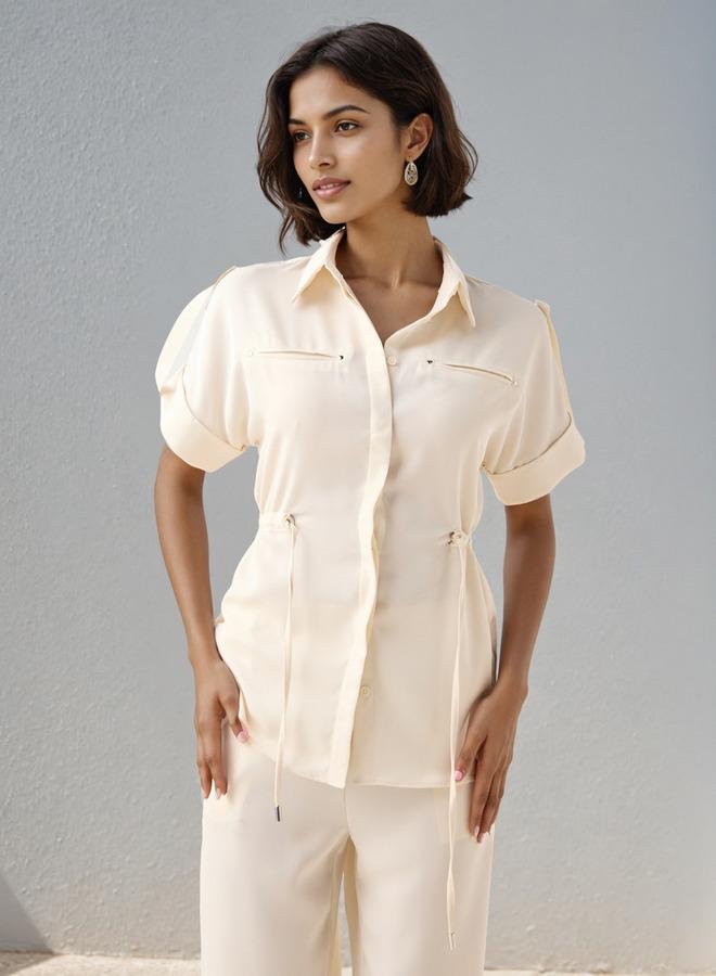 Iconic Regular Fit Collared Utility Shirt with Tie-Up Detail - Image 1