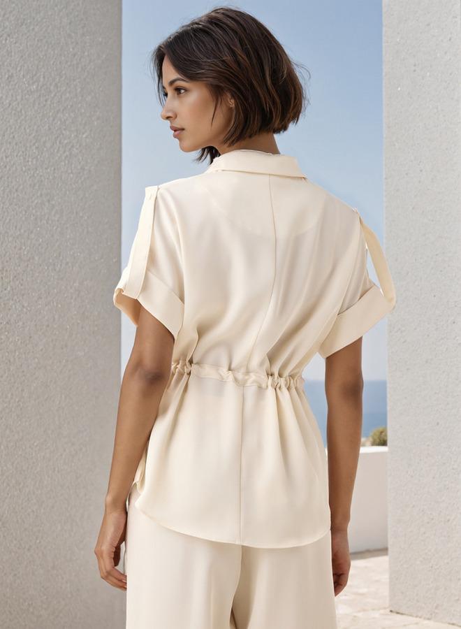 Iconic Regular Fit Collared Utility Shirt with Tie-Up Detail - Image 3