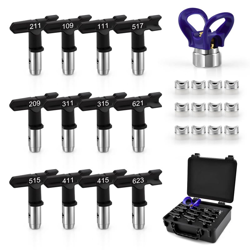 Airless SJG Airless Paint Spray Tip Set 12 Pieces Reversible Spray Tips and 1 Nozzle Seat with a Storage Box Airless Paint Spray Parts for Home Building109111209211311315411415515517621623 - Image 2
