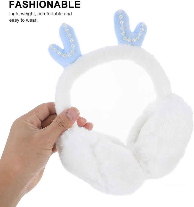 Ciieeo Faux Fur Ear Warmers Women Men Winter Plush Ear Muffs Thick Warm Cold Weather Outdoor Accessories White Blue - Image 3