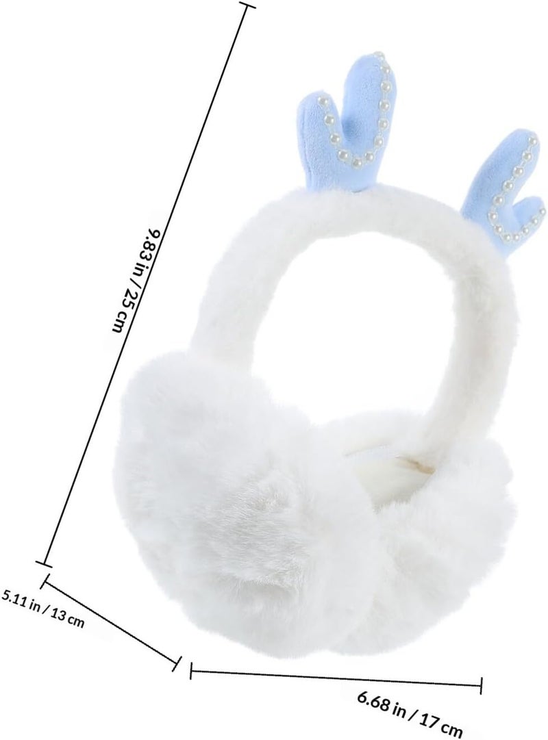 Ciieeo Faux Fur Ear Warmers Women Men Winter Plush Ear Muffs Thick Warm Cold Weather Outdoor Accessories White Blue - Image 2