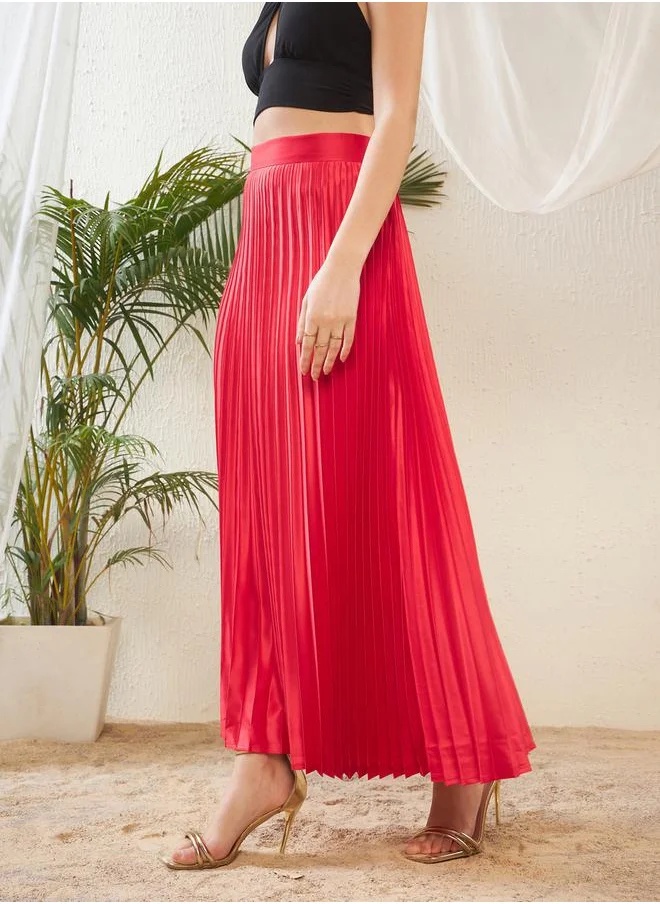 ساسافراس Pleated A-Line Satin Maxi Skirt by Styli