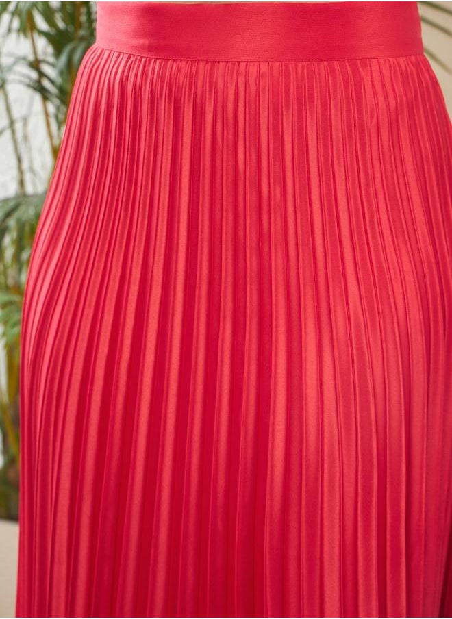 SASSAFRAS - Pleated A-Line Satin Maxi Skirt by Styli - Image 1