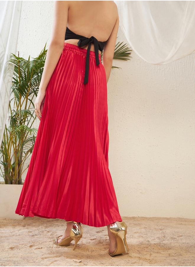 SASSAFRAS - Pleated A-Line Satin Maxi Skirt by Styli - Image 1