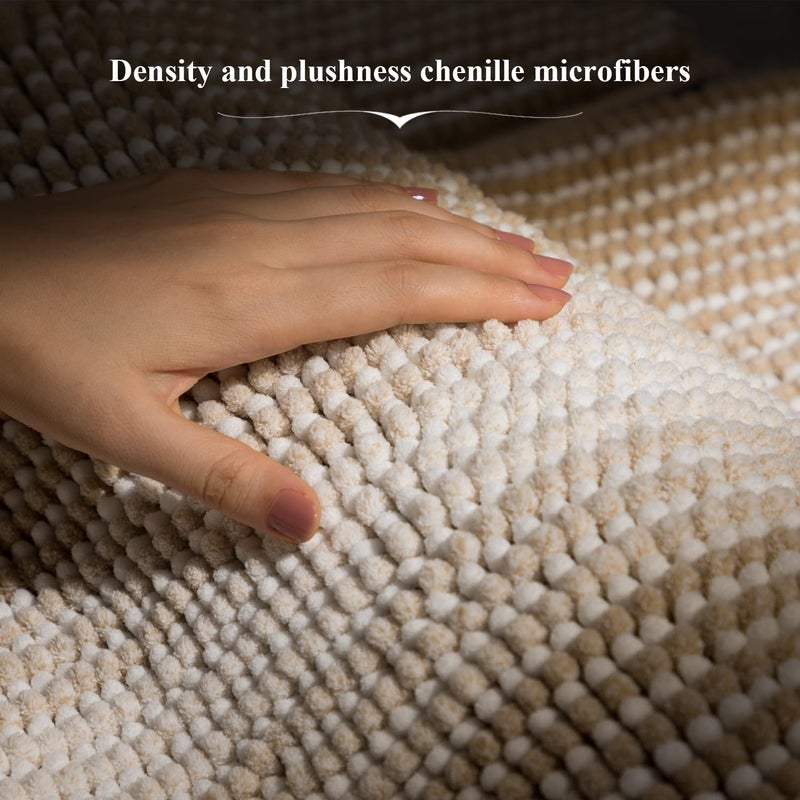 BSICPRO Bathroom Rugs and Mats Sets  2 Piece Thick Absorbent Chenille Bath Mat Rug Set Non Slip  Soft Shaggy Bath Room Floor Mats for Bathroom  Machine Washable (20"" x 32"" Plus 16"" x 24""  Beige) - Image 2
