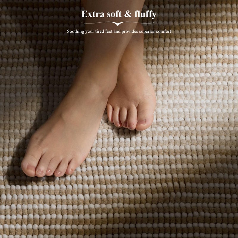 BSICPRO Bathroom Rugs and Mats Sets  2 Piece Thick Absorbent Chenille Bath Mat Rug Set Non Slip  Soft Shaggy Bath Room Floor Mats for Bathroom  Machine Washable (20"" x 32"" Plus 16"" x 24""  Beige) - Image 3