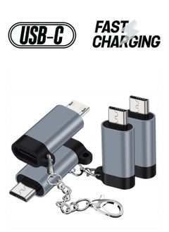 USB C to Micro USB Adapter, (4-Pack) Type C Female to Micro USB Male Convert Connector with Keychain Charge & Data Sync Compatible Samsung Galaxy S7/S7 Edge, Nexus 5/6 and Micro USB Devices(Grey)