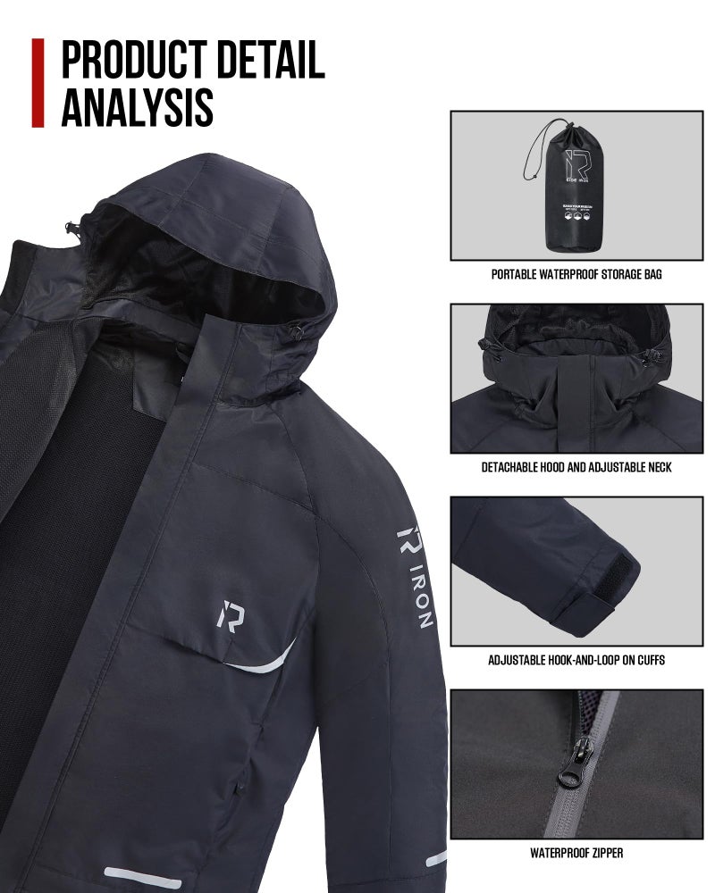 RIDEIRON Rain Suit Motorcycle Rain Gear Waterproof Jackets Pants Lightweight Durable Rainwear Outdoor Fishing Hiking for Men Women - Image 5